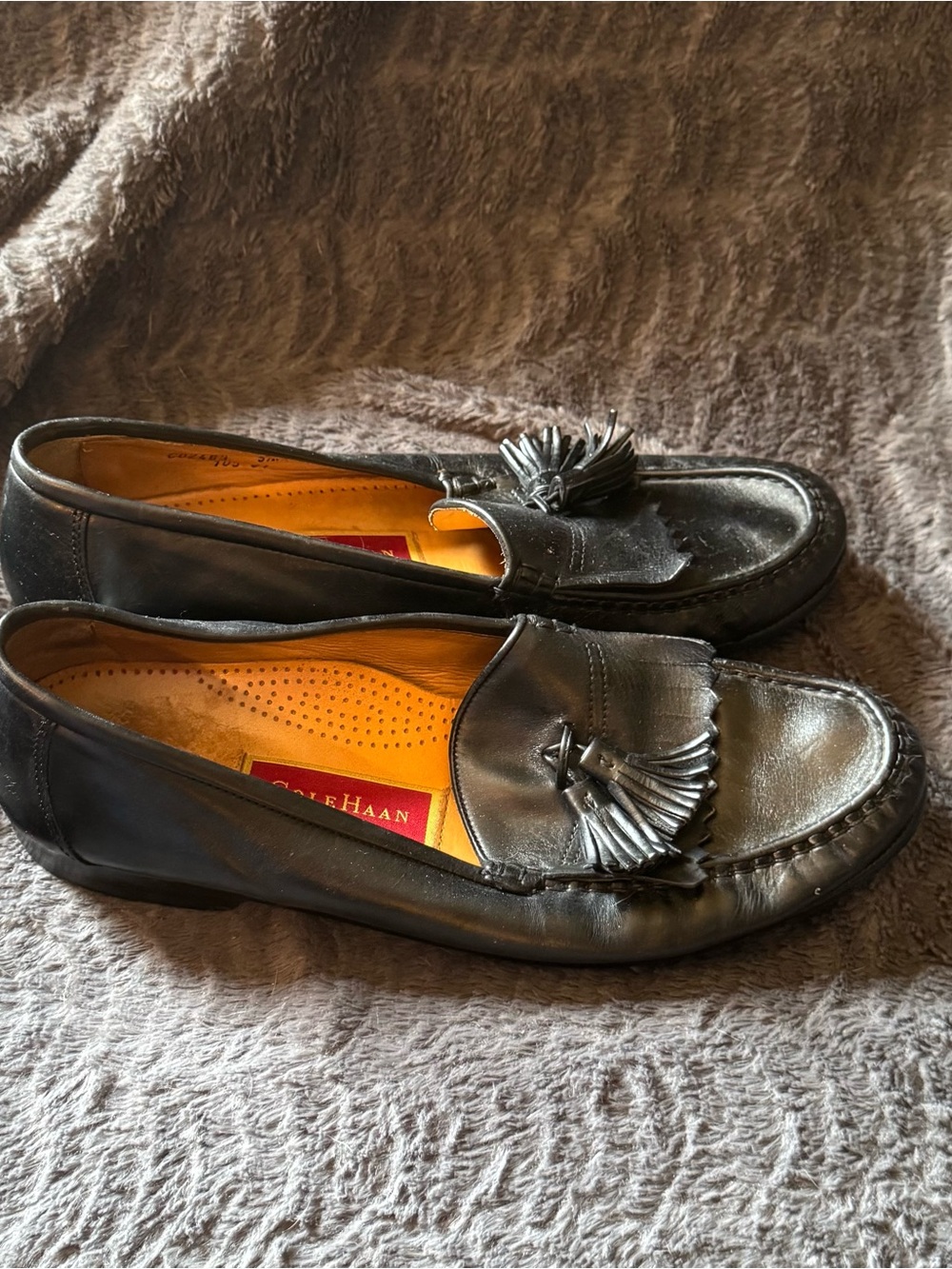 Cole Haan Black Leather Tassel Moccasin Loafers
